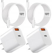 WILLTOP iPhone 17 16 15 Charger 40W Dual Port Type USB A/C Fast Phone Charger Block,Super Fast USB C Charger Fast Charging Quick 10FT Type C Charging Cord for iPhone 17 Pro Max/17 Air/16 Pro/16e/15 Pro/15 Plus